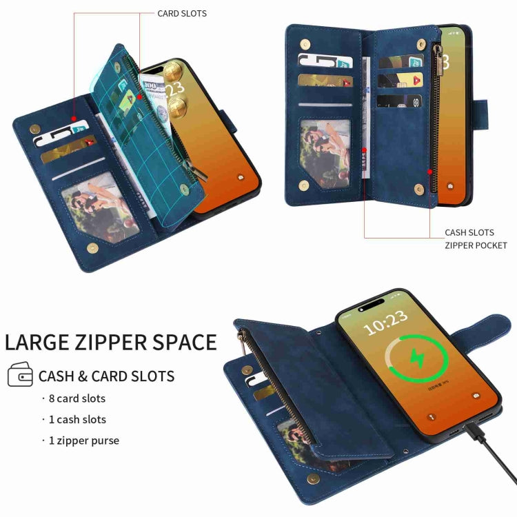 For iPhone 15 Pro Crossbody Multi-card Slot Wallet Zipper Leather Phone Case(Dark Blue) - HoMEdemic™ 