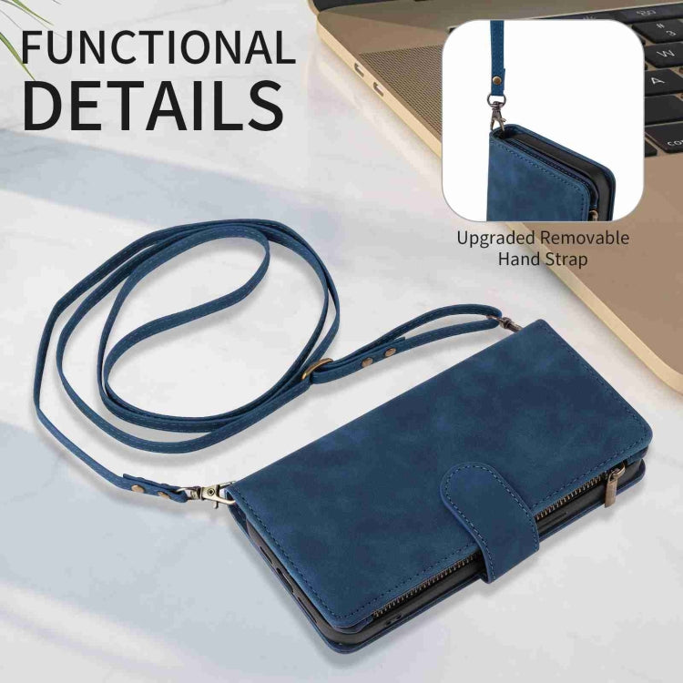 For iPhone 15 Pro Crossbody Multi-card Slot Wallet Zipper Leather Phone Case(Dark Blue) - HoMEdemic™ 