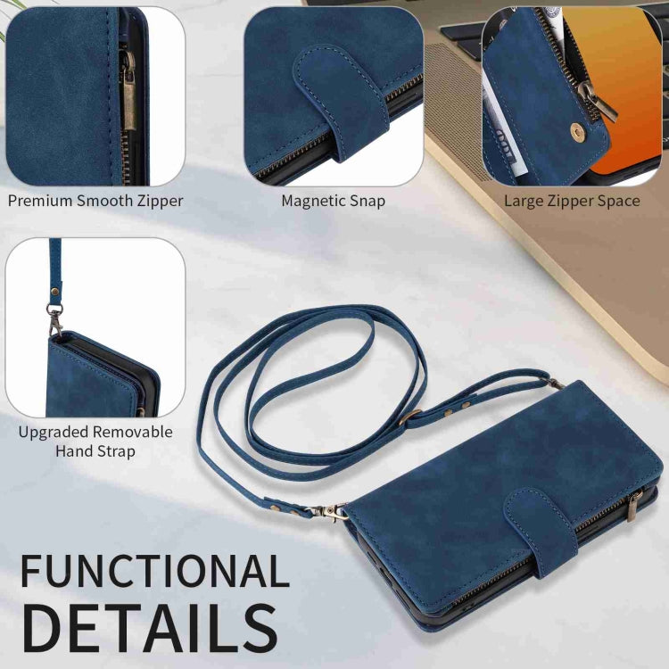 For iPhone 15 Pro Crossbody Multi-card Slot Wallet Zipper Leather Phone Case(Dark Blue) - HoMEdemic™ 