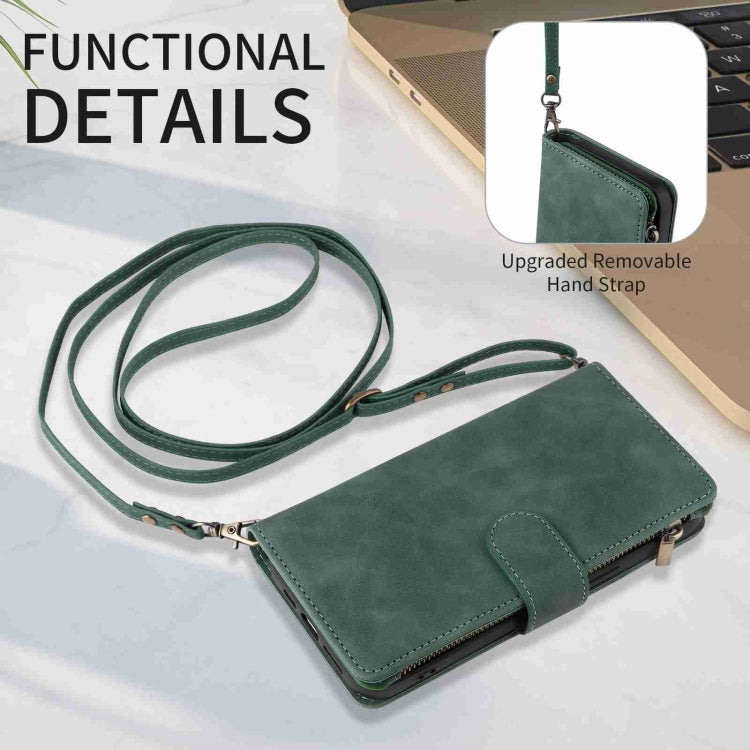 For iPhone 15 Pro Crossbody Multi-card Slot Wallet Zipper Leather Phone Case(Green) - HoMEdemic™ 