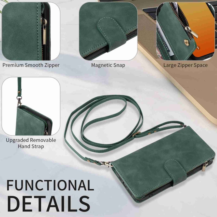 For iPhone 15 Pro Crossbody Multi-card Slot Wallet Zipper Leather Phone Case(Green) - HoMEdemic™ 