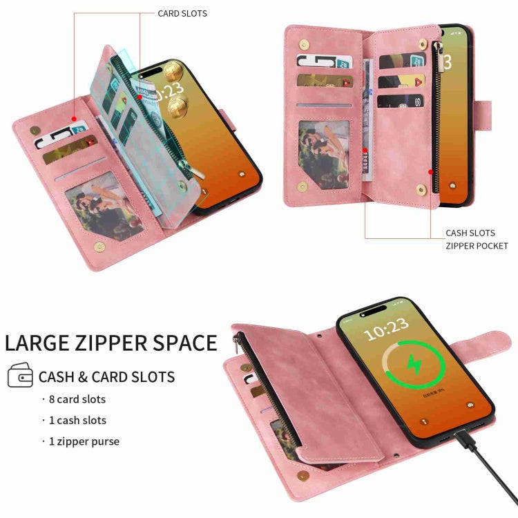 For iPhone 15 Pro Crossbody Multi-card Slot Wallet Zipper Leather Phone Case(Pink) - HoMEdemic™ 