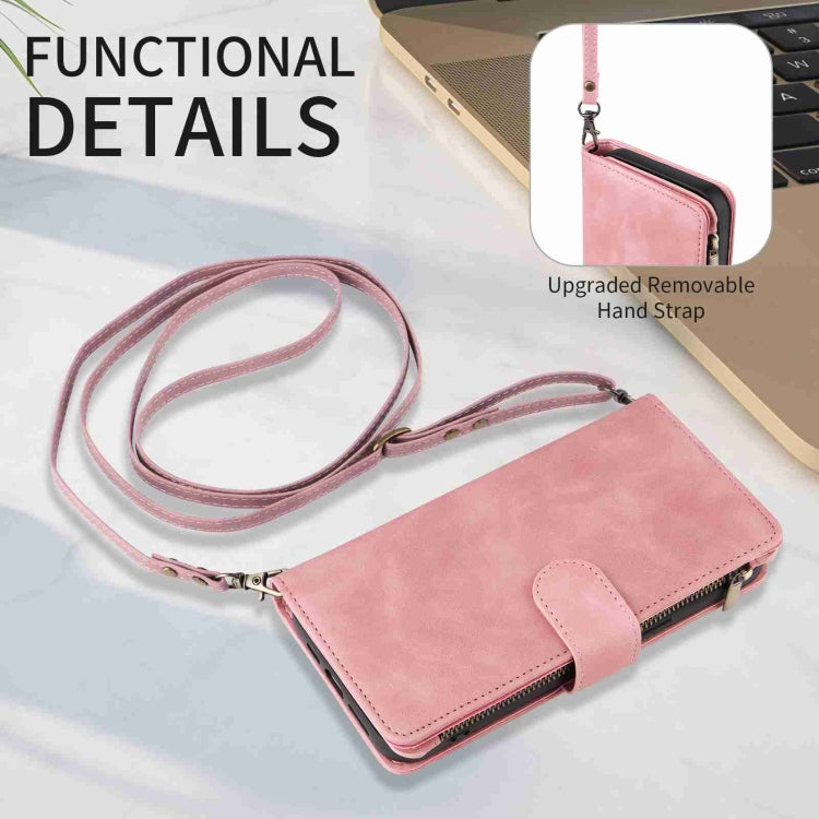 For iPhone 15 Pro Crossbody Multi-card Slot Wallet Zipper Leather Phone Case(Pink) - HoMEdemic™ 