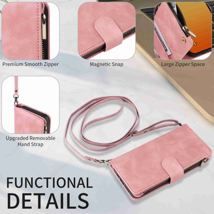 For iPhone 15 Pro Crossbody Multi-card Slot Wallet Zipper Leather Phone Case(Pink) - HoMEdemic™ 
