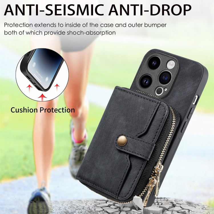 For iPhone 15 Pro Crossbody Multi-function Zipper Wallet Phone Case(Black) - HoMEdemic™ 