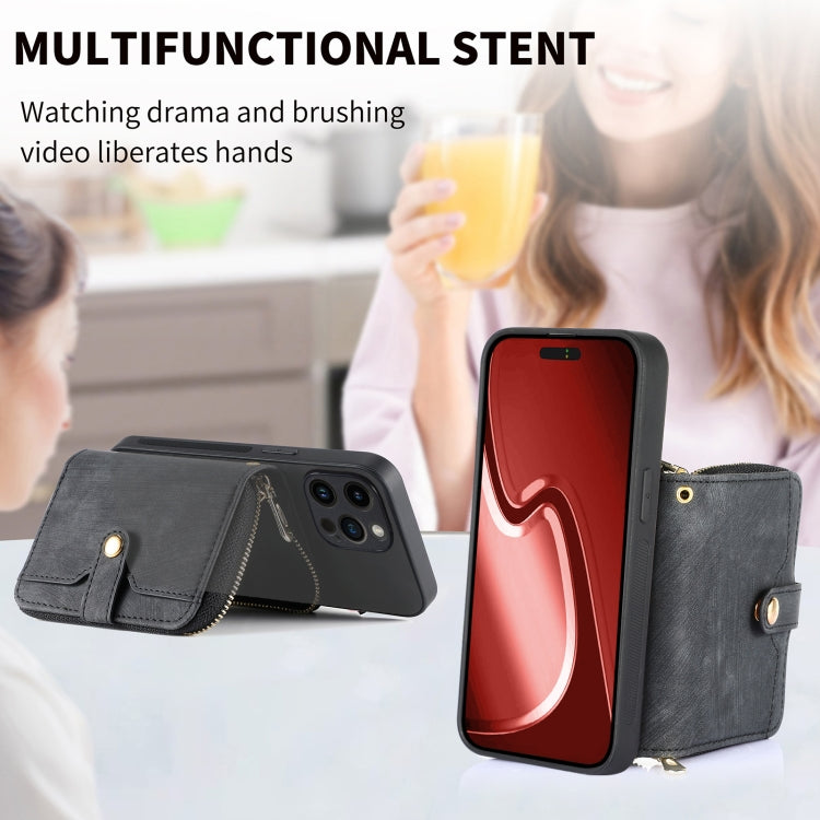 For iPhone 15 Pro Crossbody Multi-function Zipper Wallet Phone Case(Black) - HoMEdemic™ 