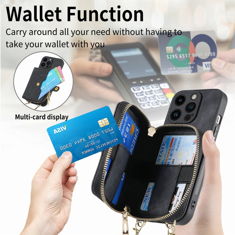 For iPhone 15 Pro Crossbody Multi-function Zipper Wallet Phone Case(Black) - HoMEdemic™ 