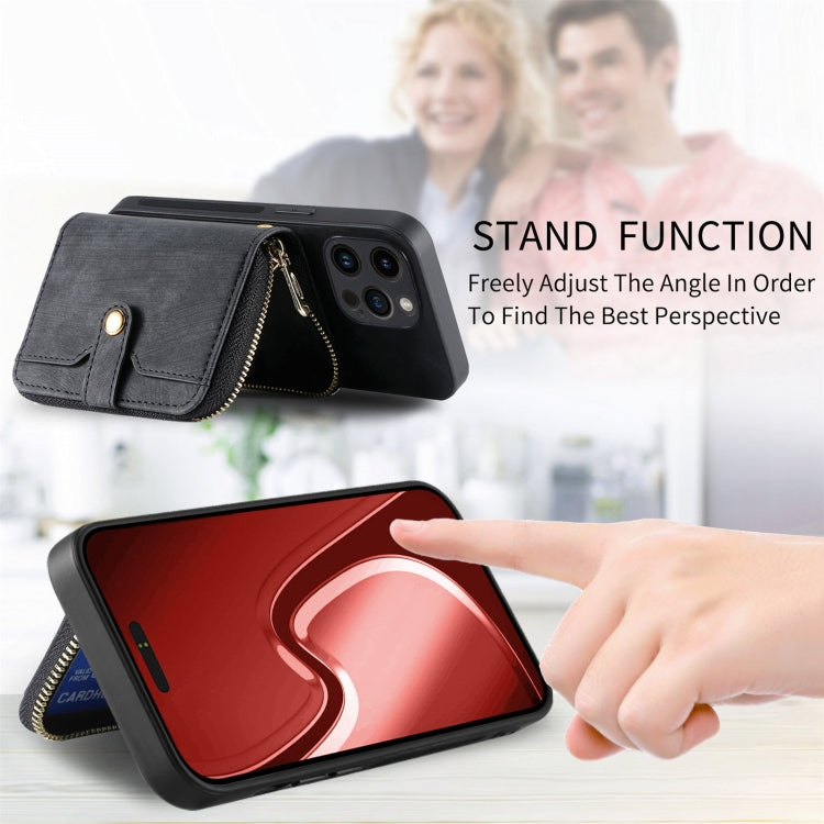 For iPhone 15 Pro Crossbody Multi-function Zipper Wallet Phone Case(Black) - HoMEdemic™ 
