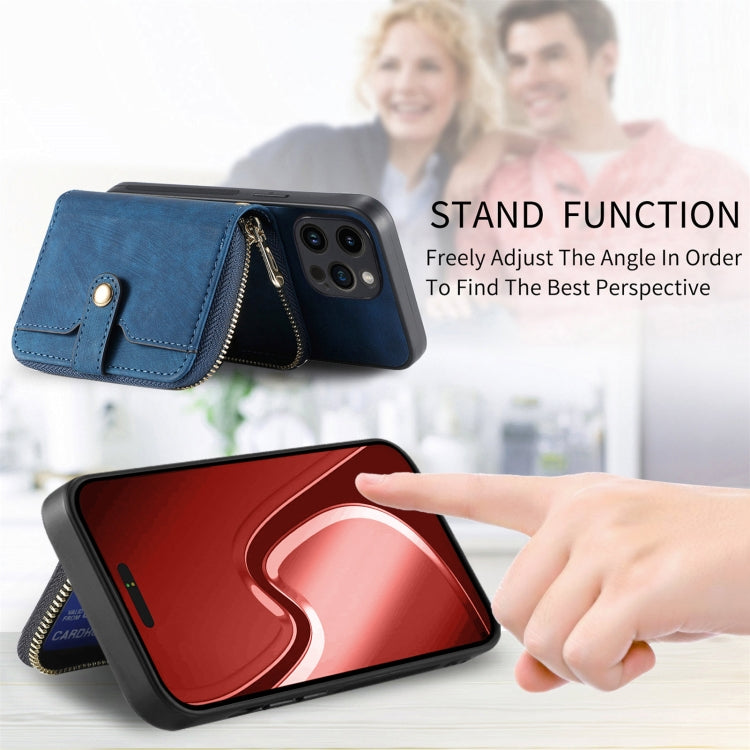 For iPhone 15 Pro Crossbody Multi-function Zipper Wallet Phone Case(Blue) - HoMEdemic™ 