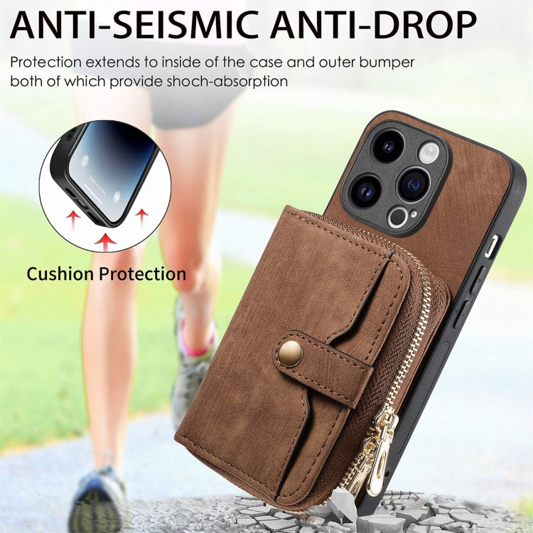 For iPhone 15 Pro Crossbody Multi-function Zipper Wallet Phone Case(Brown) - HoMEdemic™ 