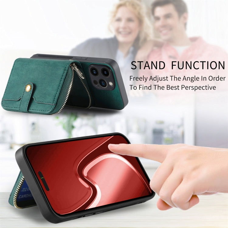 For iPhone 15 Pro Crossbody Multi-function Zipper Wallet Phone Case(Green) - HoMEdemic™ 