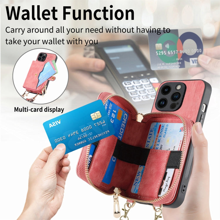 For iPhone 15 Pro Crossbody Multi-function Zipper Wallet Phone Case(Pink) - HoMEdemic™ 
