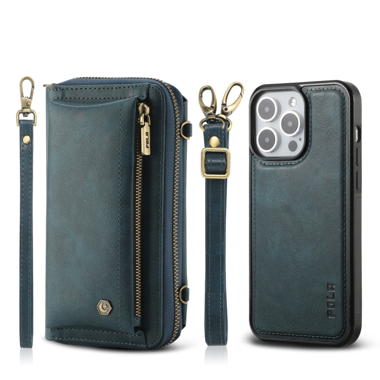 For iPhone 15 Pro Crossbody Multi-functional Zipper Wallet Leather Phone Case(Green) - HoMEdemic™ 