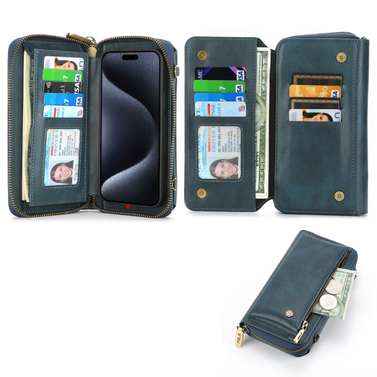 For iPhone 15 Pro Crossbody Multi-functional Zipper Wallet Leather Phone Case(Green) - HoMEdemic™ 