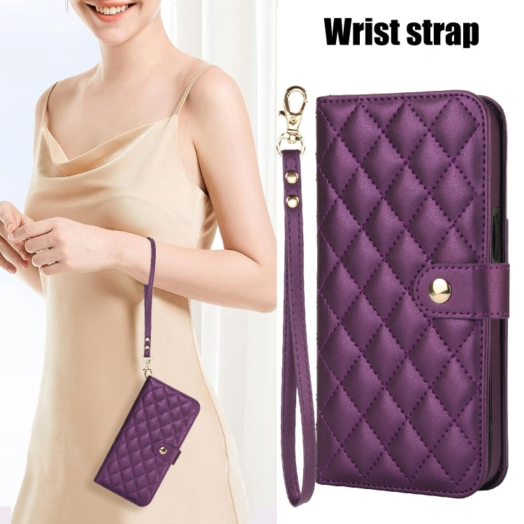 For iPhone 15 Pro Crossbody Multifunction Rhombic Leather Phone Case(Dark Purple) - HoMEdemic™ 