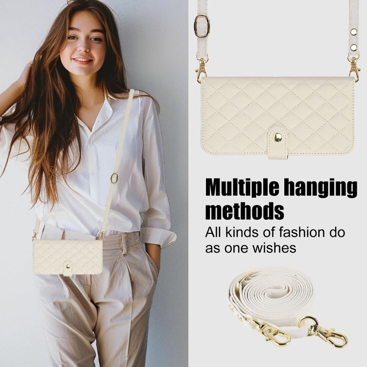 For iPhone 15 Pro Crossbody Multifunction Rhombic Leather Phone Case(White) - HoMEdemic™ 