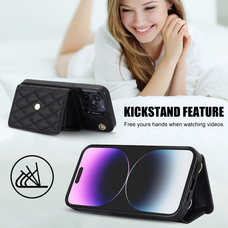 For iPhone 15 Pro Crossbody Rhombic Horizontal Wallet Leather Phone Case(Black) - HoMEdemic™ 