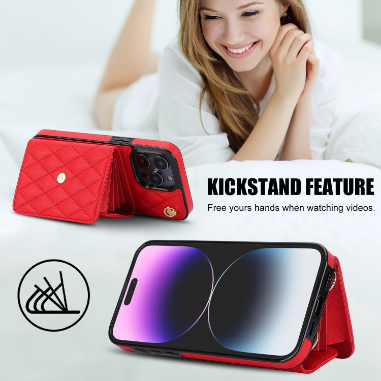 For iPhone 15 Pro Crossbody Rhombic Horizontal Wallet Leather Phone Case(Red) - HoMEdemic™ 
