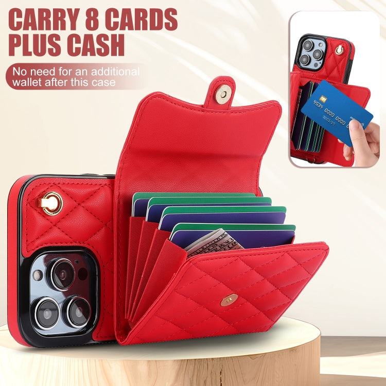 For iPhone 15 Pro Crossbody Rhombic Horizontal Wallet Leather Phone Case(Red) - HoMEdemic™ 