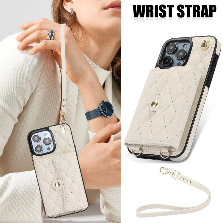 For iPhone 15 Pro Crossbody Rhombic Horizontal Wallet Leather Phone Case(White) - HoMEdemic™ 