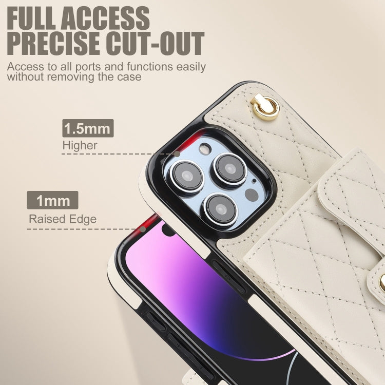 For iPhone 15 Pro Crossbody Rhombic Horizontal Wallet Leather Phone Case(White) - HoMEdemic™ 