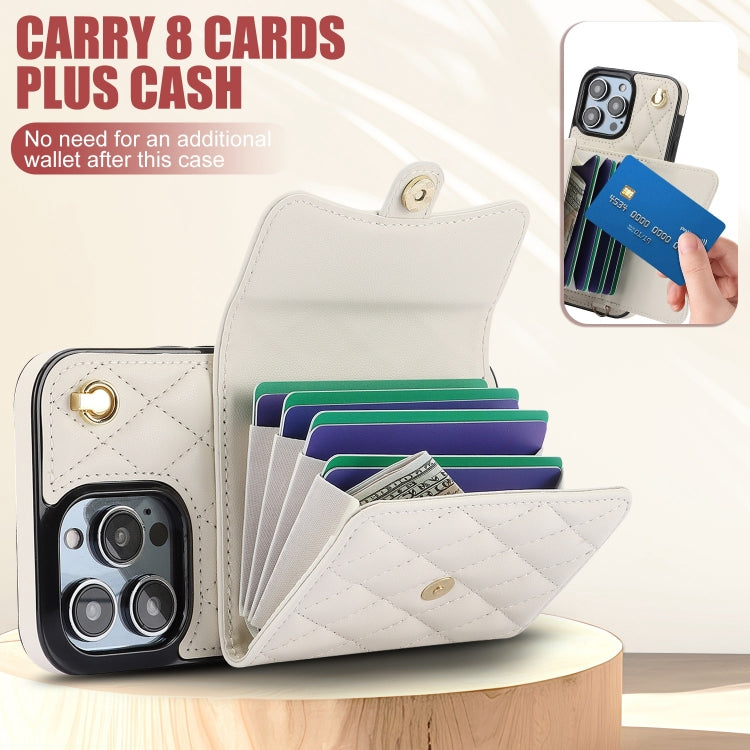 For iPhone 15 Pro Crossbody Rhombic Horizontal Wallet Leather Phone Case(White) - HoMEdemic™ 