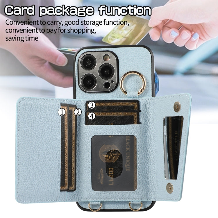 For iPhone 15 Pro Crossbody Ring Wallet Leather Back Cover Phone Case(Blue) - HoMEdemic™ 