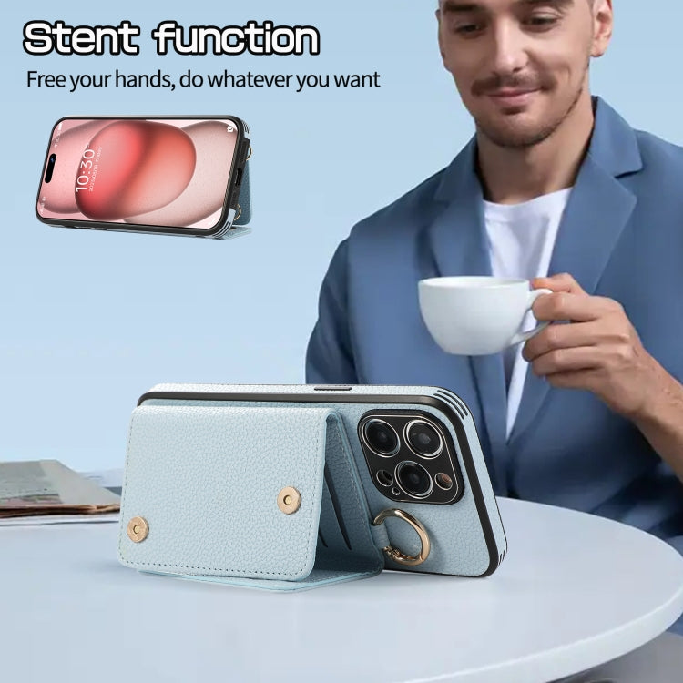 For iPhone 15 Pro Crossbody Ring Wallet Leather Back Cover Phone Case(Blue) - HoMEdemic™ 