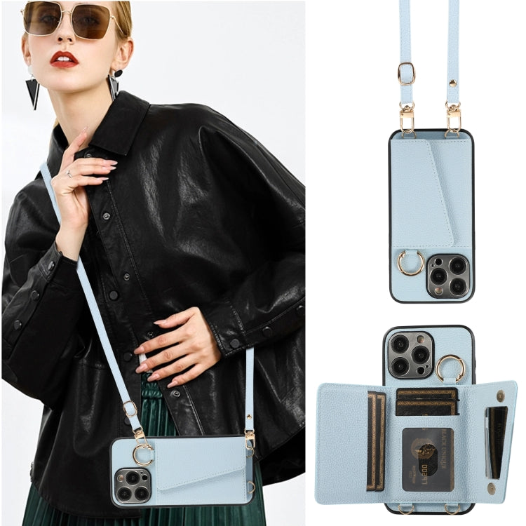 For iPhone 15 Pro Crossbody Ring Wallet Leather Back Cover Phone Case(Blue) - HoMEdemic™ 