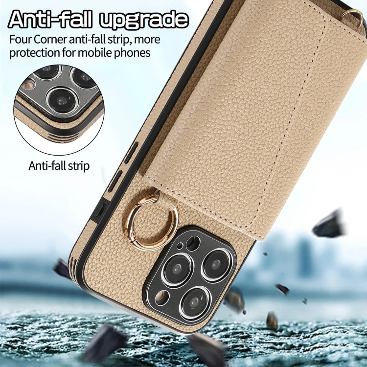 For iPhone 15 Pro Crossbody Ring Wallet Leather Back Cover Phone Case(Brown) - HoMEdemic™ 