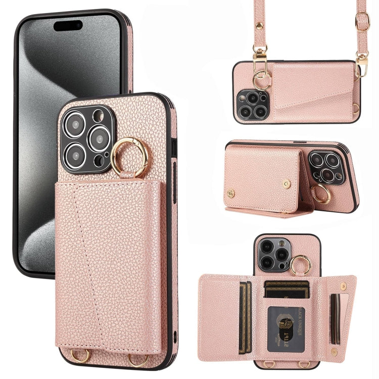 For iPhone 15 Pro Crossbody Ring Wallet Leather Back Cover Phone Case(Pink) - HoMEdemic™ 