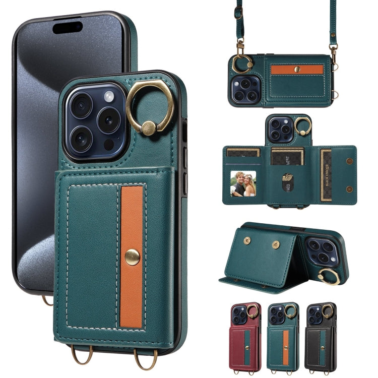 For iPhone 15 Pro Crossbodys Card Bag Ring Holder Leather Phone Case(Green) - HoMEdemic™ 