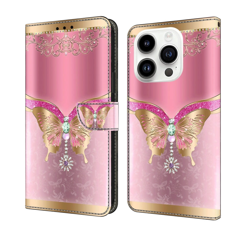 For iPhone 15 Pro Crystal 3D Shockproof Protective Leather Phone Case(Pink Bottom Butterfly) - HoMEdemic™ 