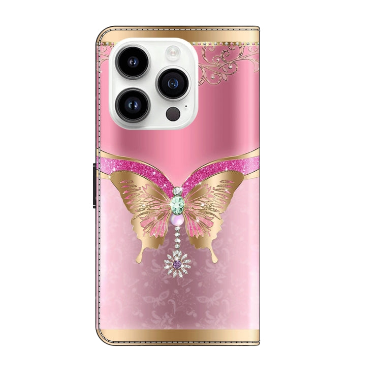 For iPhone 15 Pro Crystal 3D Shockproof Protective Leather Phone Case(Pink Bottom Butterfly) - HoMEdemic™ 