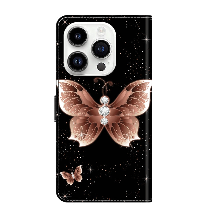 For iPhone 15 Pro Crystal 3D Shockproof Protective Leather Phone Case(Pink Diamond Butterfly) - HoMEdemic™ 