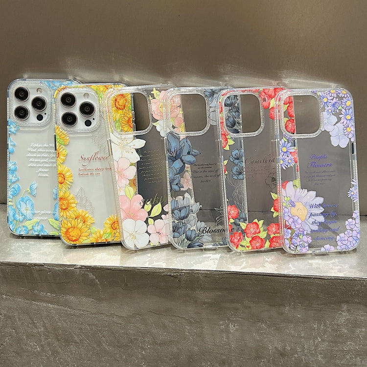 For iPhone 15 Pro Crystal Ice Cooling Shockproof TPU Phone Case(Dark Blue Flower) - HoMEdemic™ 