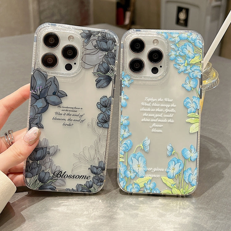 For iPhone 15 Pro Crystal Ice Cooling Shockproof TPU Phone Case(Dark Blue Flower) - HoMEdemic™ 