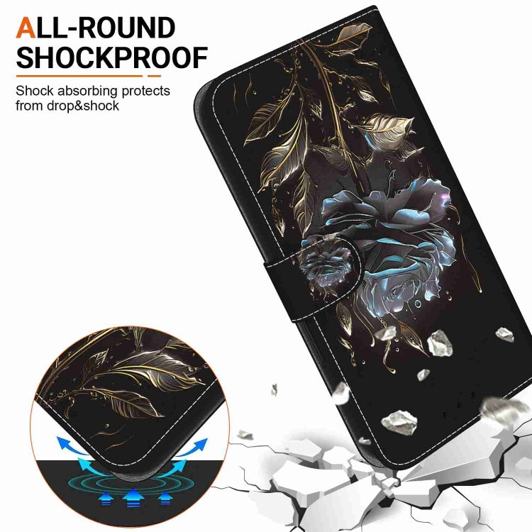 For iPhone 15 Pro Crystal Texture Colored Drawing Leather Phone Case(Black Rose) - HoMEdemic™ 