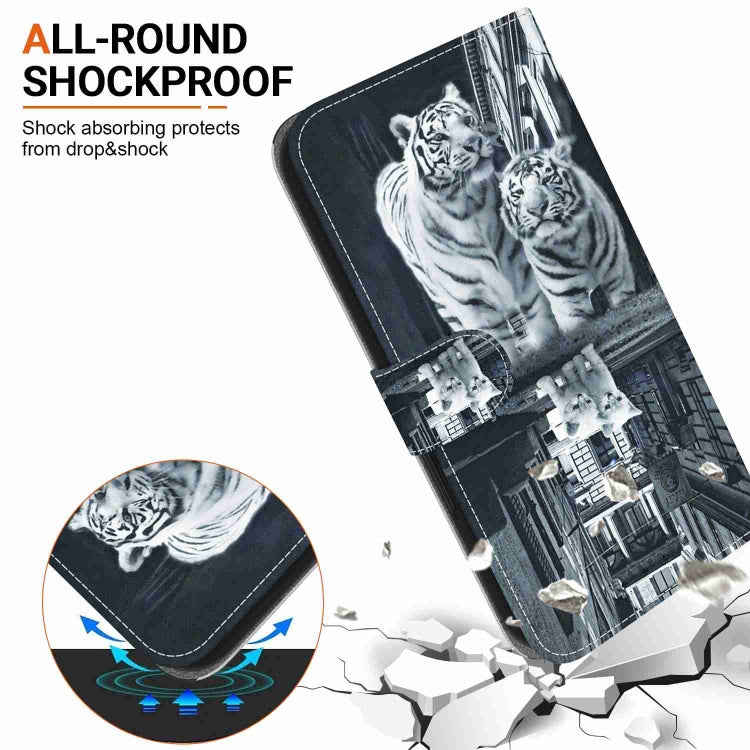 For iPhone 15 Pro Crystal Texture Colored Drawing Leather Phone Case(Cat Tiger Reflection) - HoMEdemic™ 