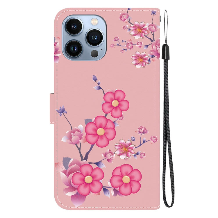 For iPhone 15 Pro Crystal Texture Colored Drawing Leather Phone Case(Cherry Blossoms) - HoMEdemic™ 