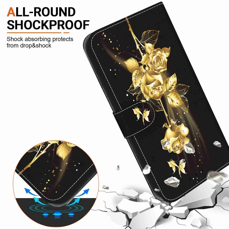 For iPhone 15 Pro Crystal Texture Colored Drawing Leather Phone Case(Gold Butterfly Rose) - HoMEdemic™ 