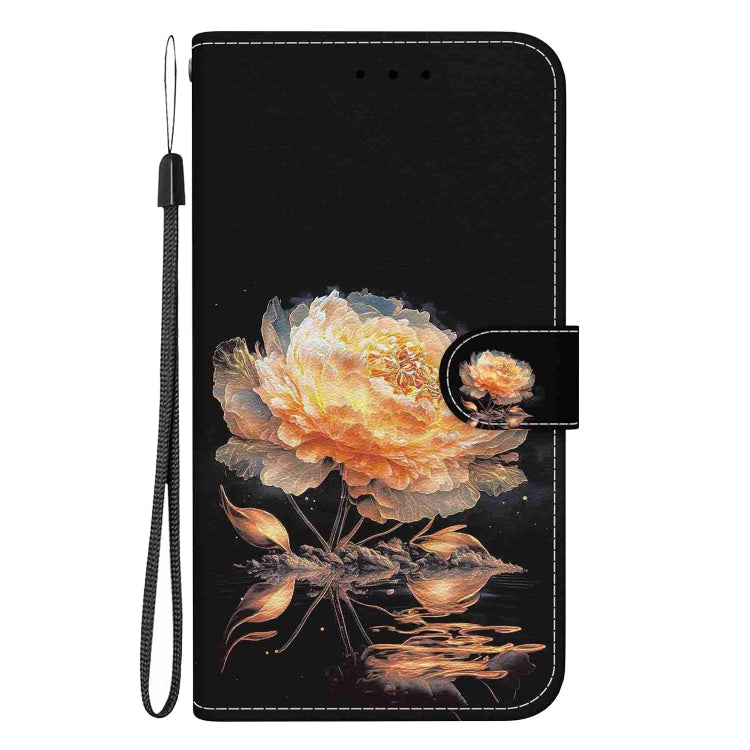 For iPhone 15 Pro Crystal Texture Colored Drawing Leather Phone Case(Gold Peony) - HoMEdemic™ 