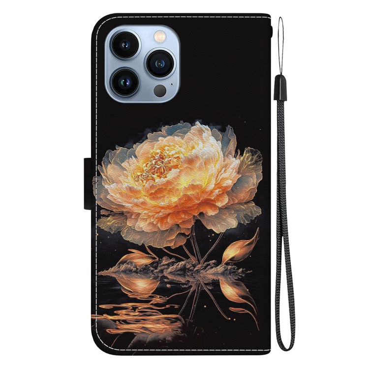 For iPhone 15 Pro Crystal Texture Colored Drawing Leather Phone Case(Gold Peony) - HoMEdemic™ 