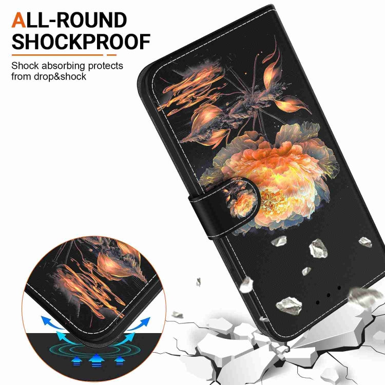 For iPhone 15 Pro Crystal Texture Colored Drawing Leather Phone Case(Gold Peony) - HoMEdemic™ 