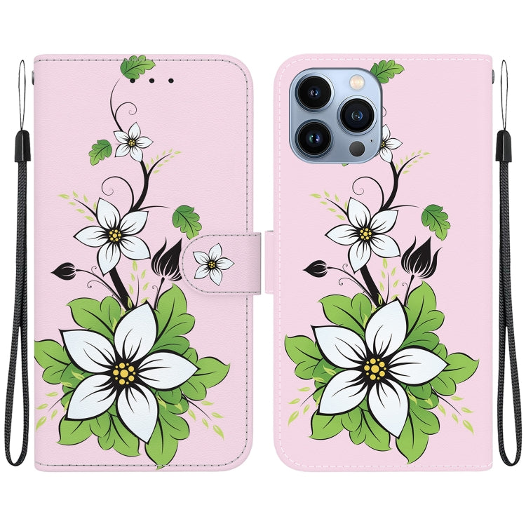 For iPhone 15 Pro Crystal Texture Colored Drawing Leather Phone Case(Lily) - HoMEdemic™ 
