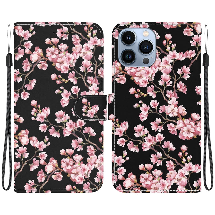 For iPhone 15 Pro Crystal Texture Colored Drawing Leather Phone Case(Plum Bossom) - HoMEdemic™ 