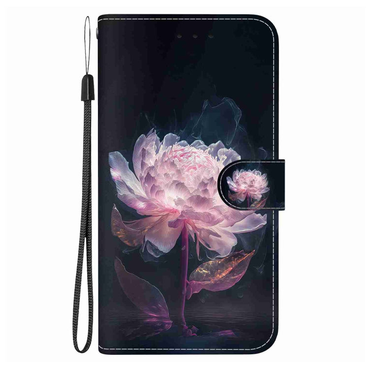 For iPhone 15 Pro Crystal Texture Colored Drawing Leather Phone Case(Purple Peony) - HoMEdemic™ 