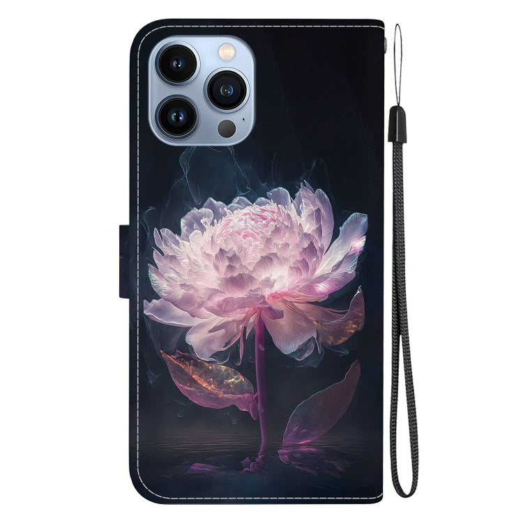 For iPhone 15 Pro Crystal Texture Colored Drawing Leather Phone Case(Purple Peony) - HoMEdemic™ 