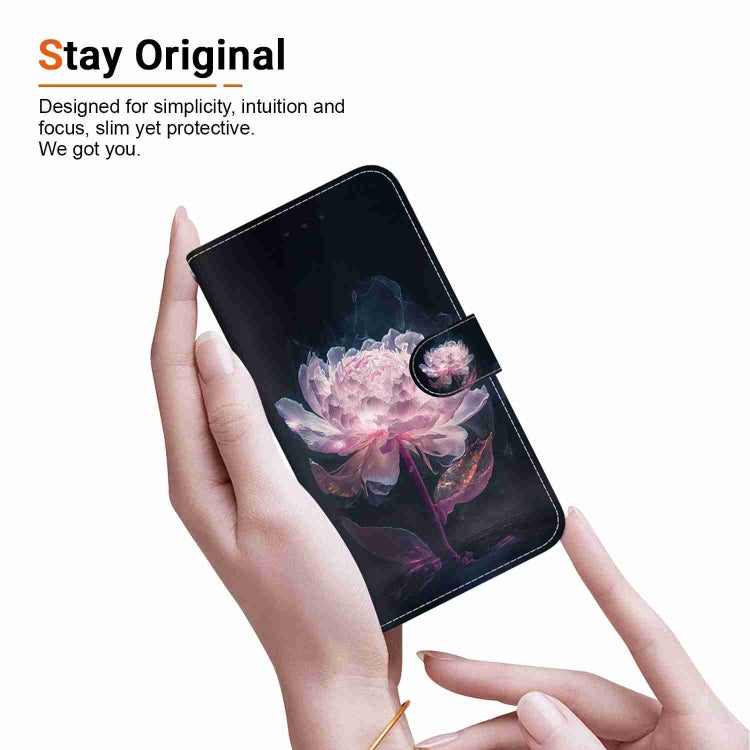 For iPhone 15 Pro Crystal Texture Colored Drawing Leather Phone Case(Purple Peony) - HoMEdemic™ 