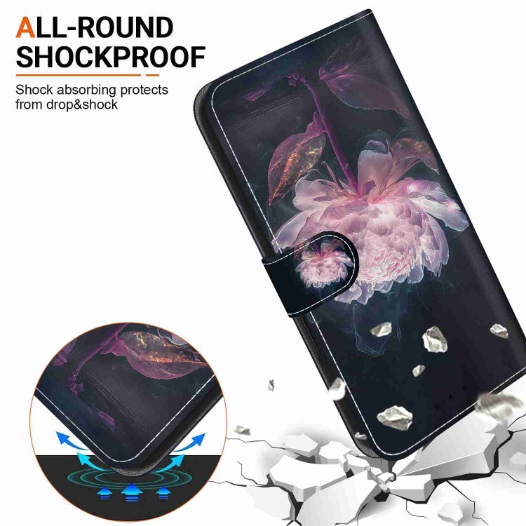 For iPhone 15 Pro Crystal Texture Colored Drawing Leather Phone Case(Purple Peony) - HoMEdemic™ 